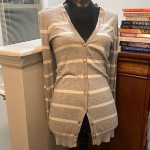 Classic Ann Taylor long deep v cardigan w gold buttons